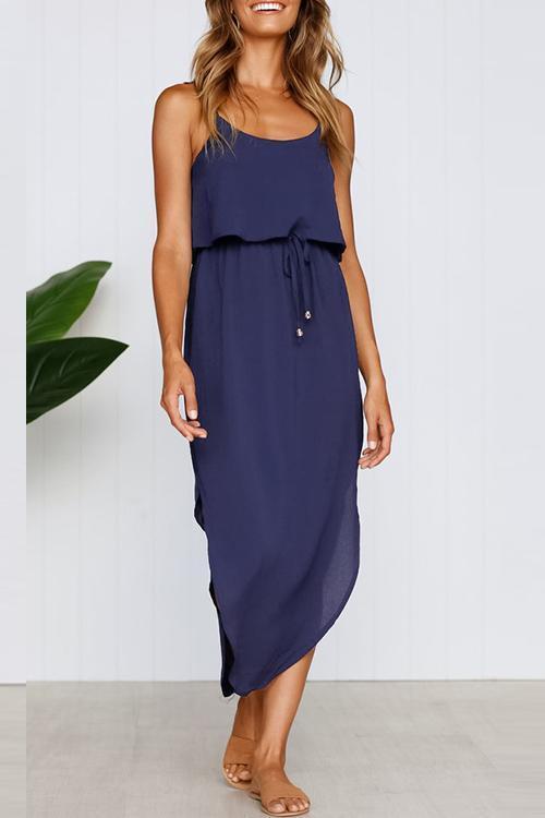 Florcoo Waist Strap Side Slit Fashion Dress