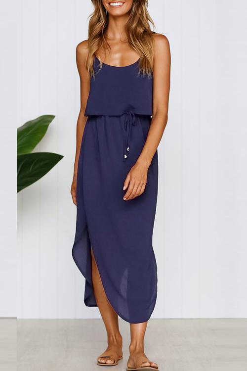 Florcoo Waist Strap Side Slit Fashion Dress