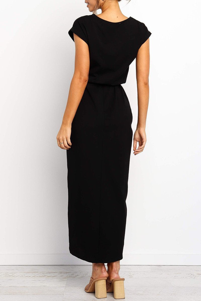 Short Sleeve Tie Waist Wrap Tulip Hem Midi Dress - View 8