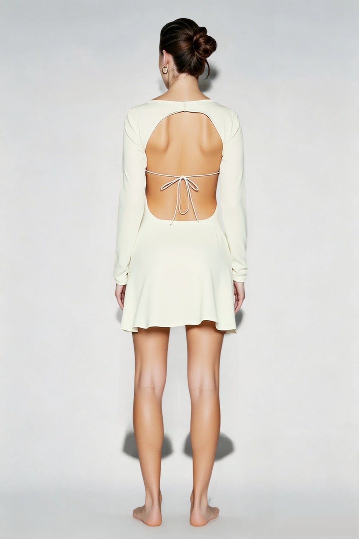 Satin Cowl-Neck Long Bell-Sleeve Shift Mini Dress