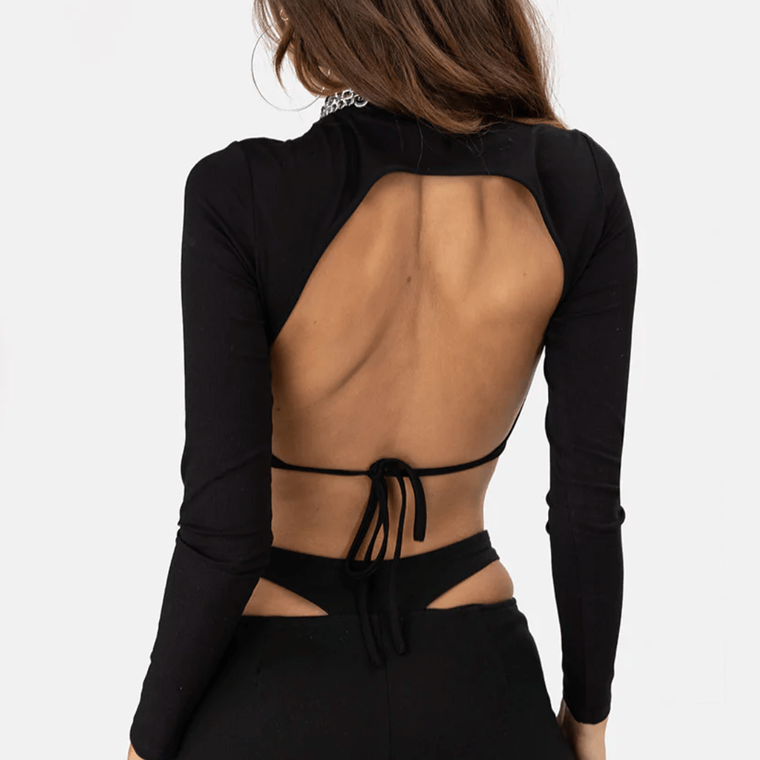 Nella Long Sleeve Open Back Crop Top