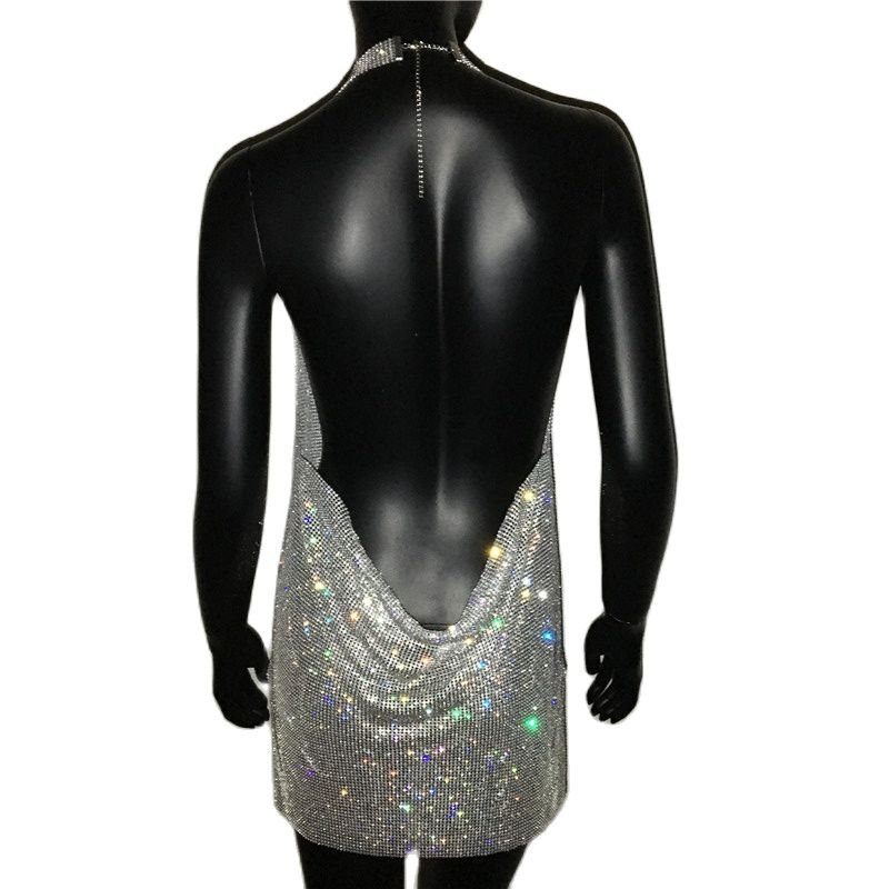 Rhinestone Diamante Backless Split Dresses 6
