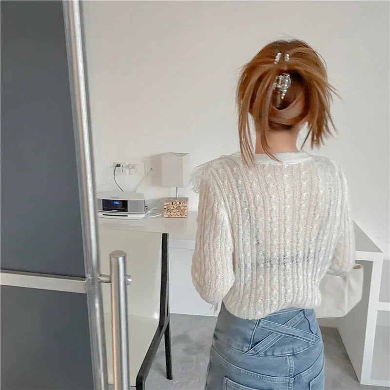 Sexy Embroidered Flower Knitted Blouse Party Blouse