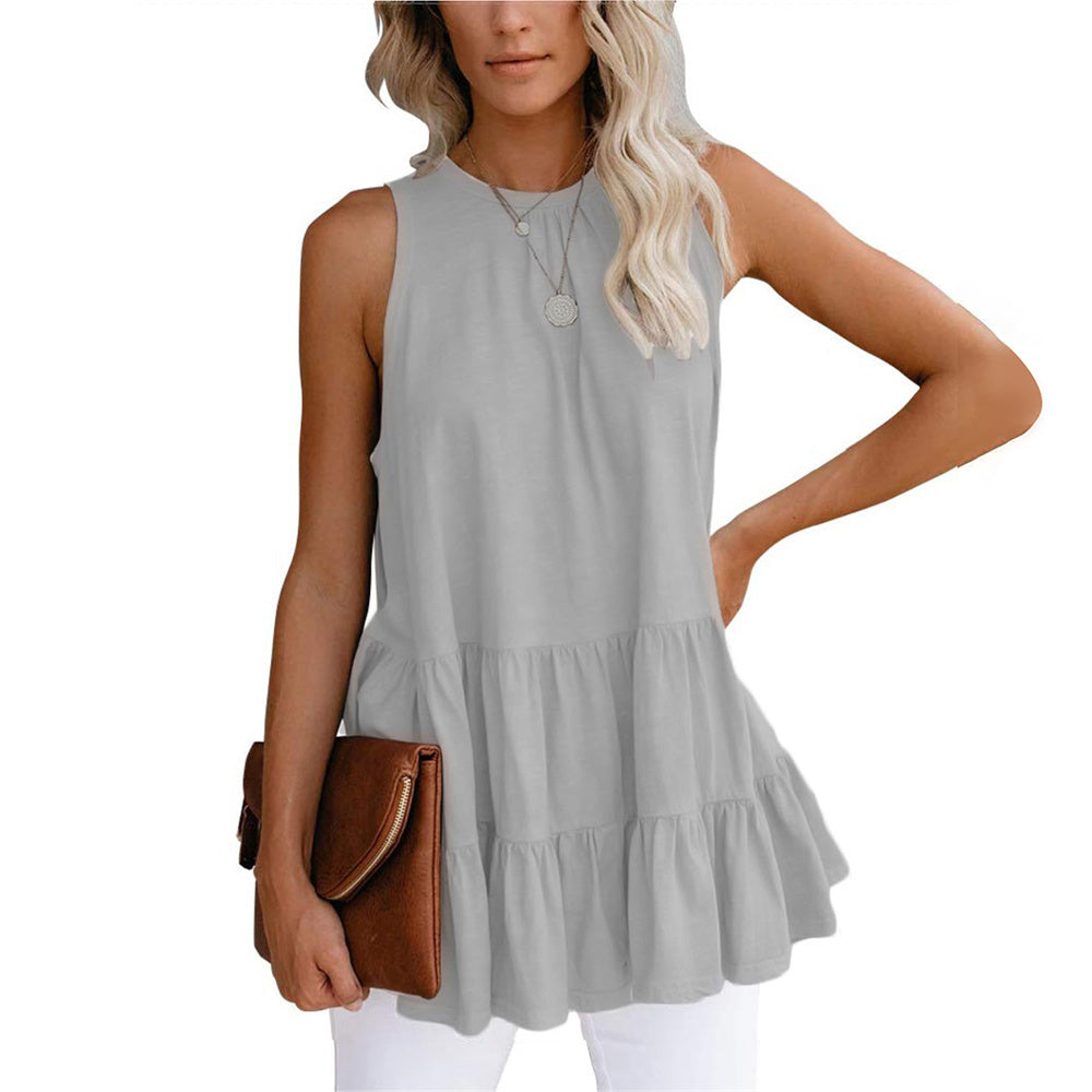 Round Neck Sleeveless Splicing Loose Vest Tops 6