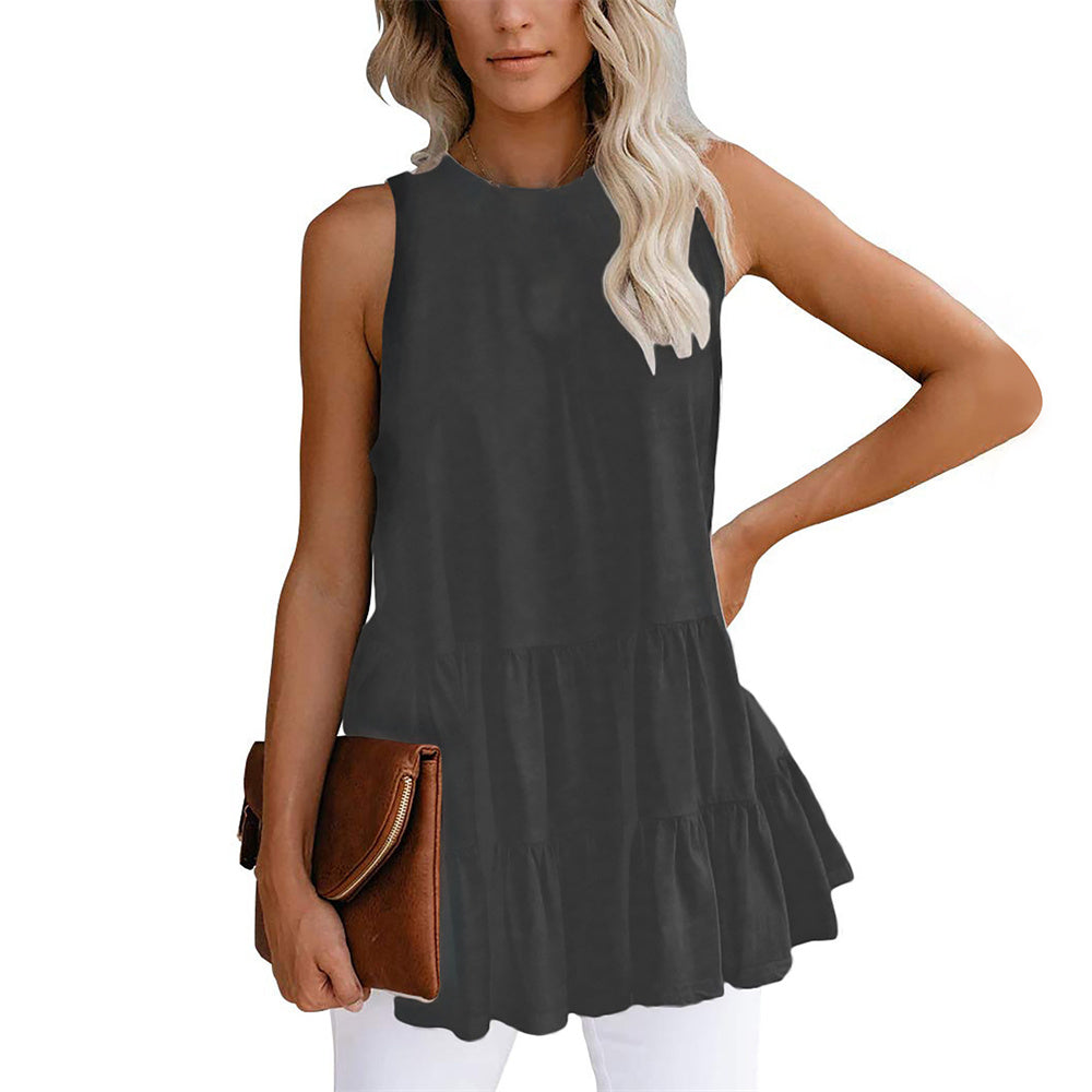 Round Neck Sleeveless Splicing Loose Vest Tops 5