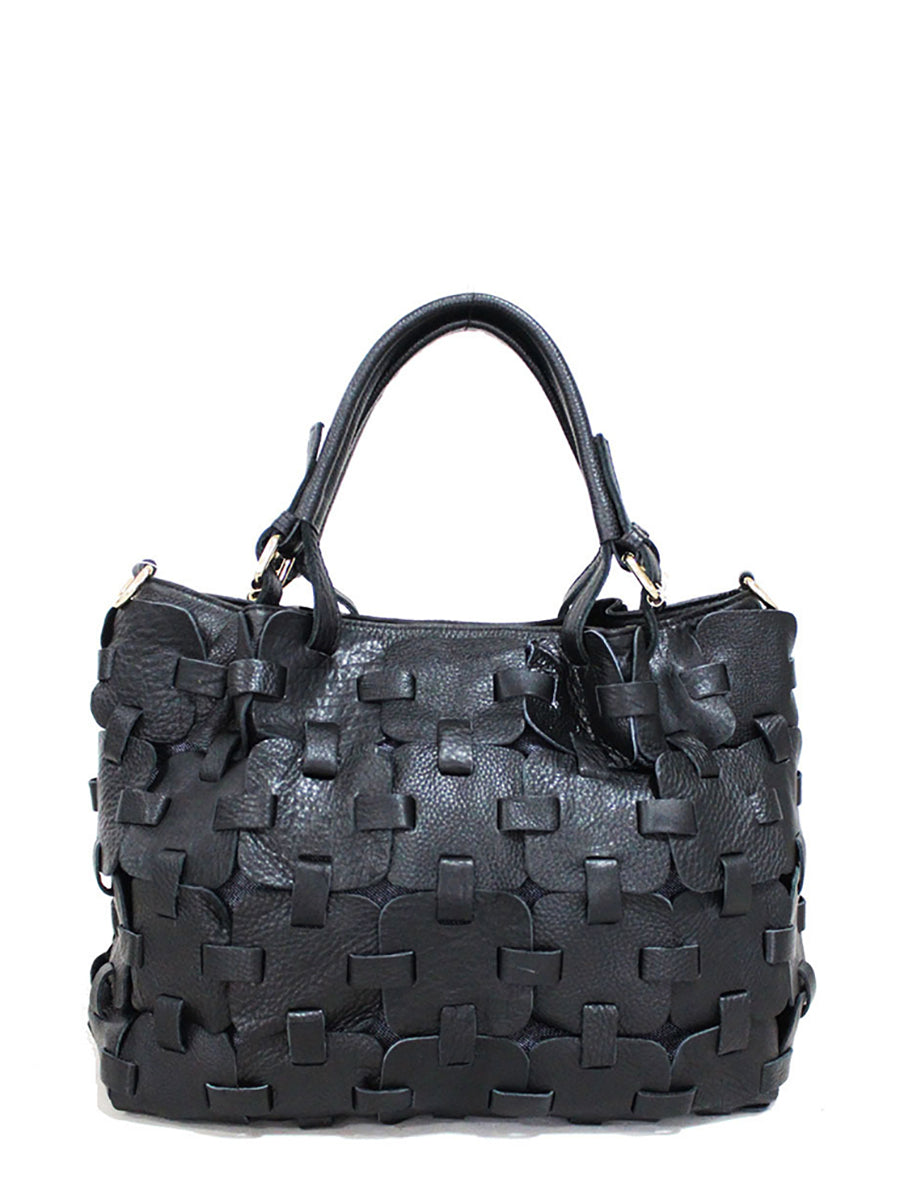 Fashion Genuine Leather Plaid Spliced Handbag