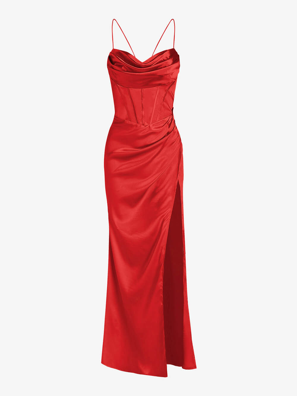 Fitted Satin Maxi Dress - Fashionpara