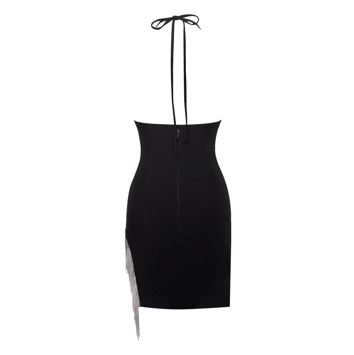 Rhinestone Fringe Halter Deep V-Neck Bodycon Mini Dress - View 18
