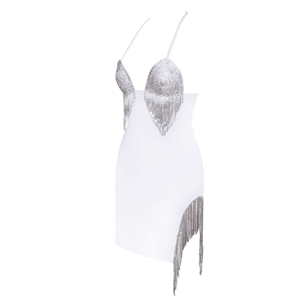 Rhinestone Fringe Halter Deep V-Neck Bodycon Mini Dress - View 14