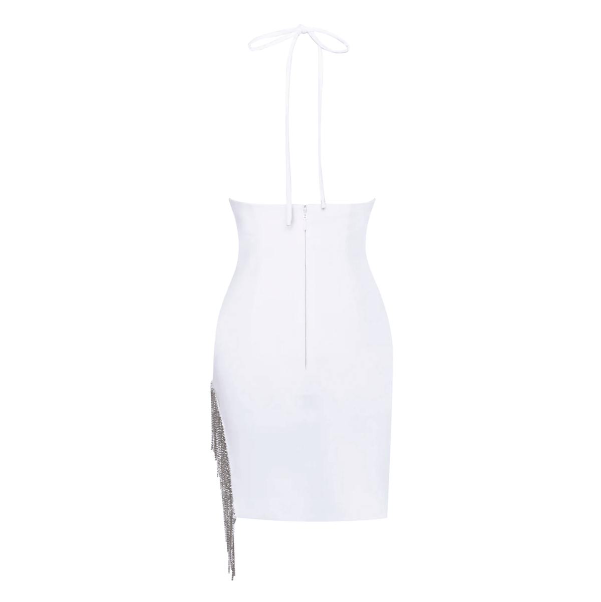 Rhinestone Fringe Halter Deep V-Neck Bodycon Mini Dress - View 15