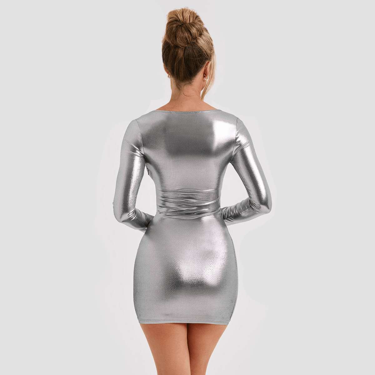 Metallic Crew-Neck Long-Sleeve Bodycon Mini Dress 7