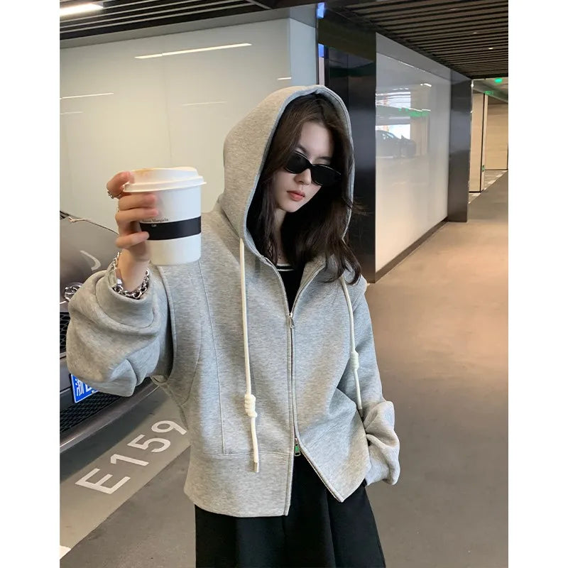 Korean Autumn Winter Casual Female Zipper Hoodie - Fashionpara