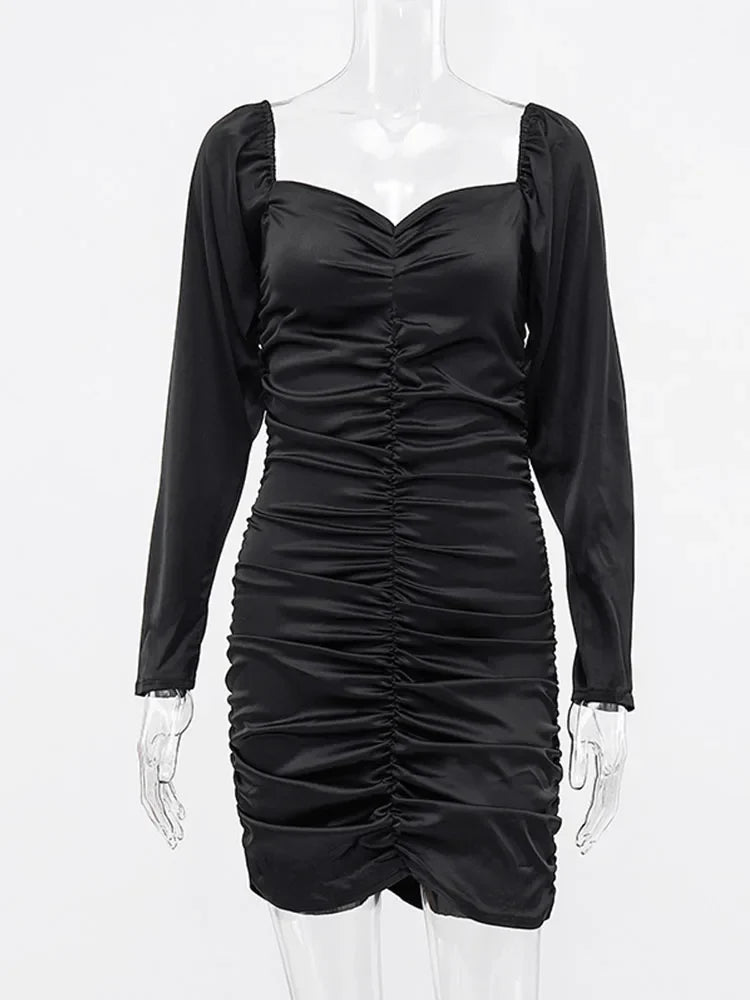 Ruched Satin Off-Shoulder Long Sleeve Bodycon Mini Dress 4