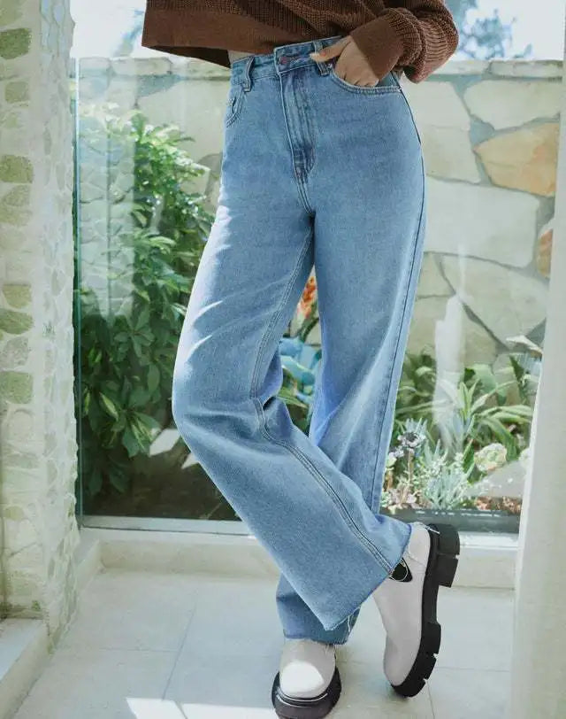 2024 New Casual For Women High Waist Loose Denim Straight Leg Fashion Street Female Jean Blue / S
