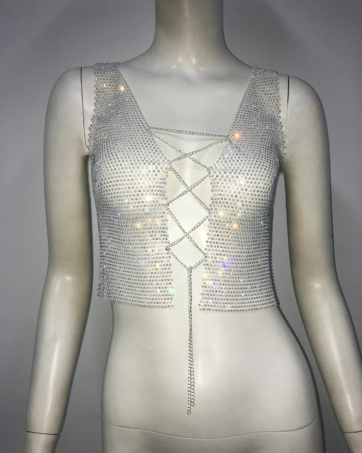 Gothic  Flash Drill Fishnet Body Chain Nightclub Crop Top