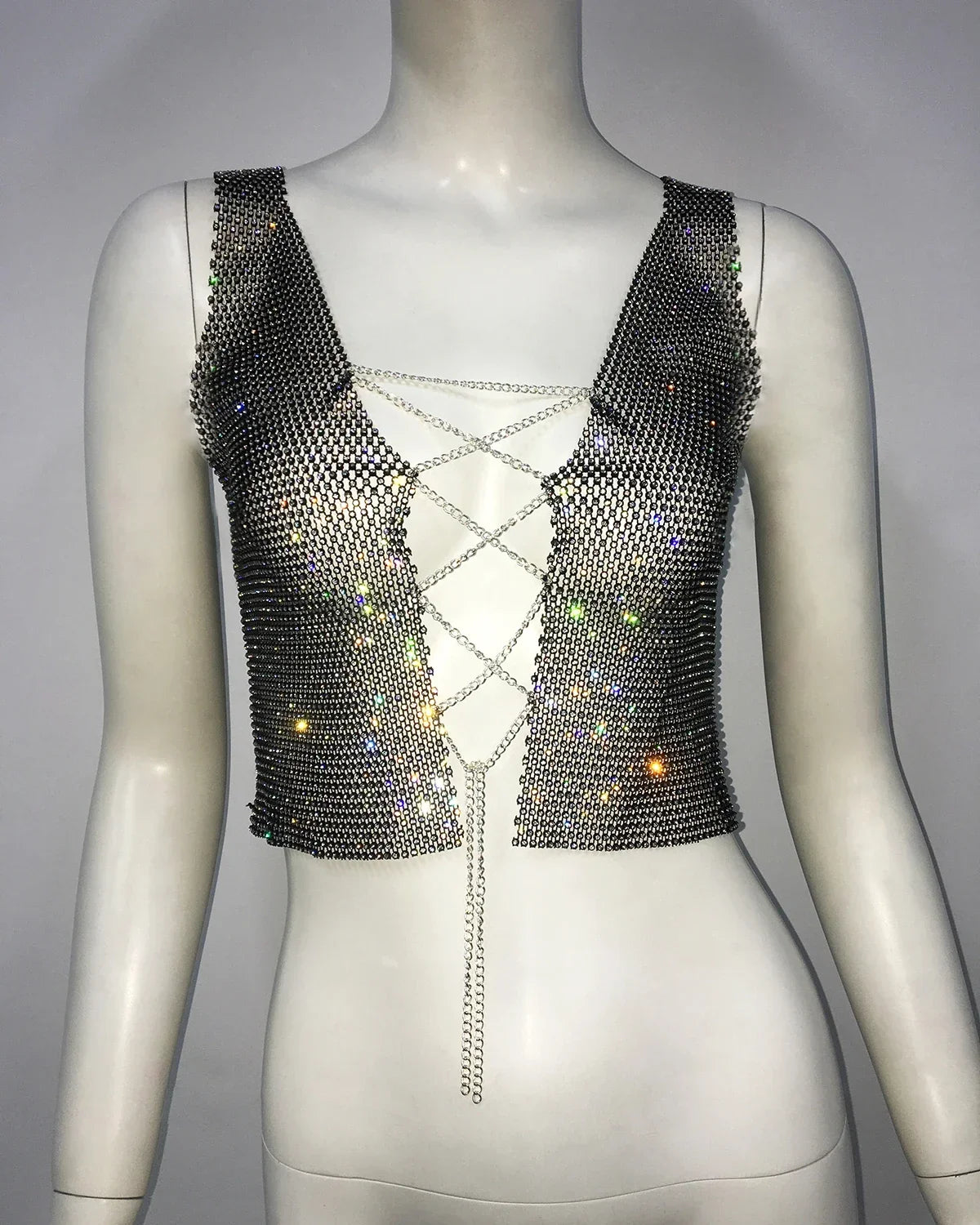 Gothic  Flash Drill Fishnet Body Chain Nightclub Crop Top