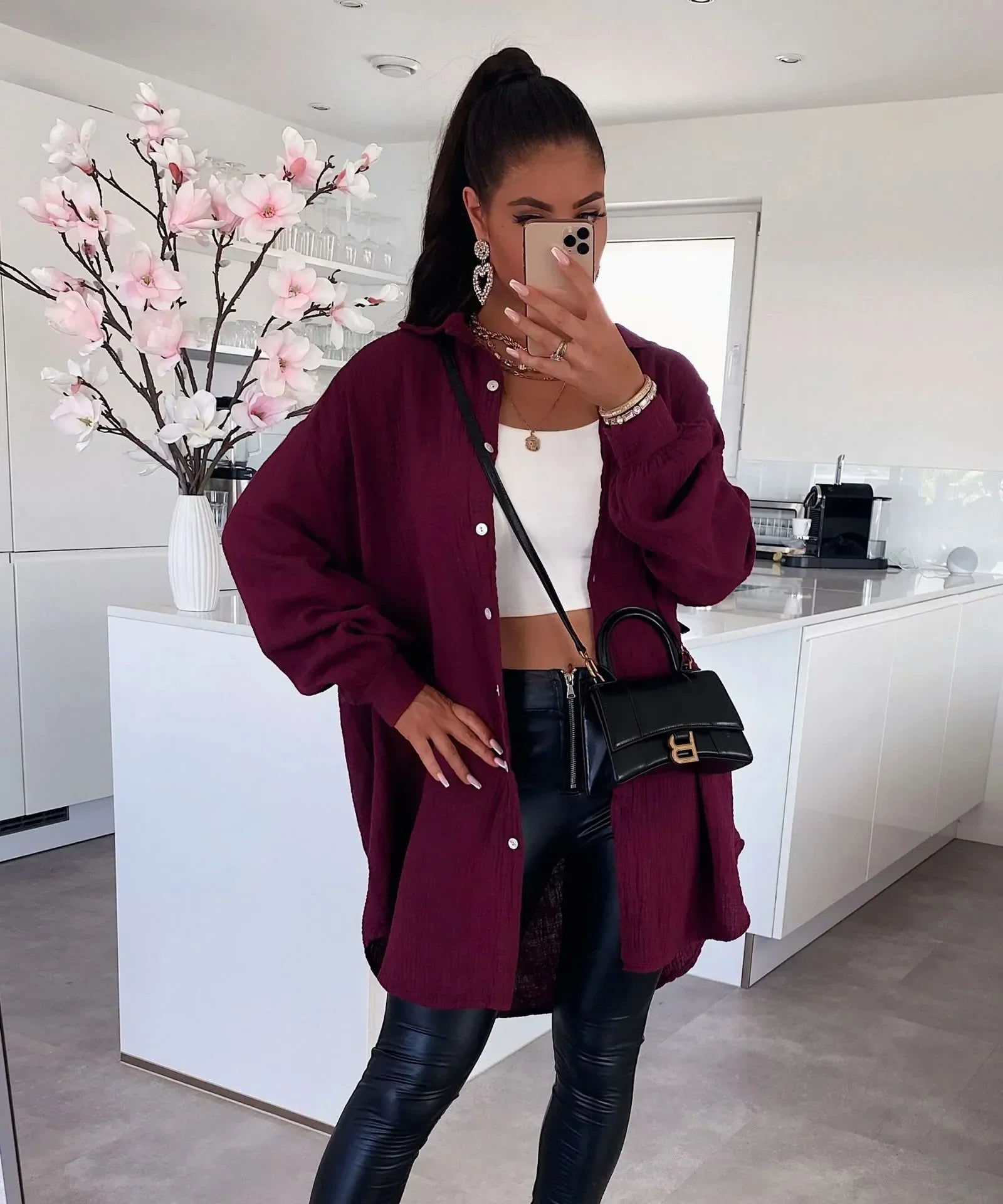 Solid Color Loose Style Blouse Cotton Autumn New Women Winter Coats - Fashionpara