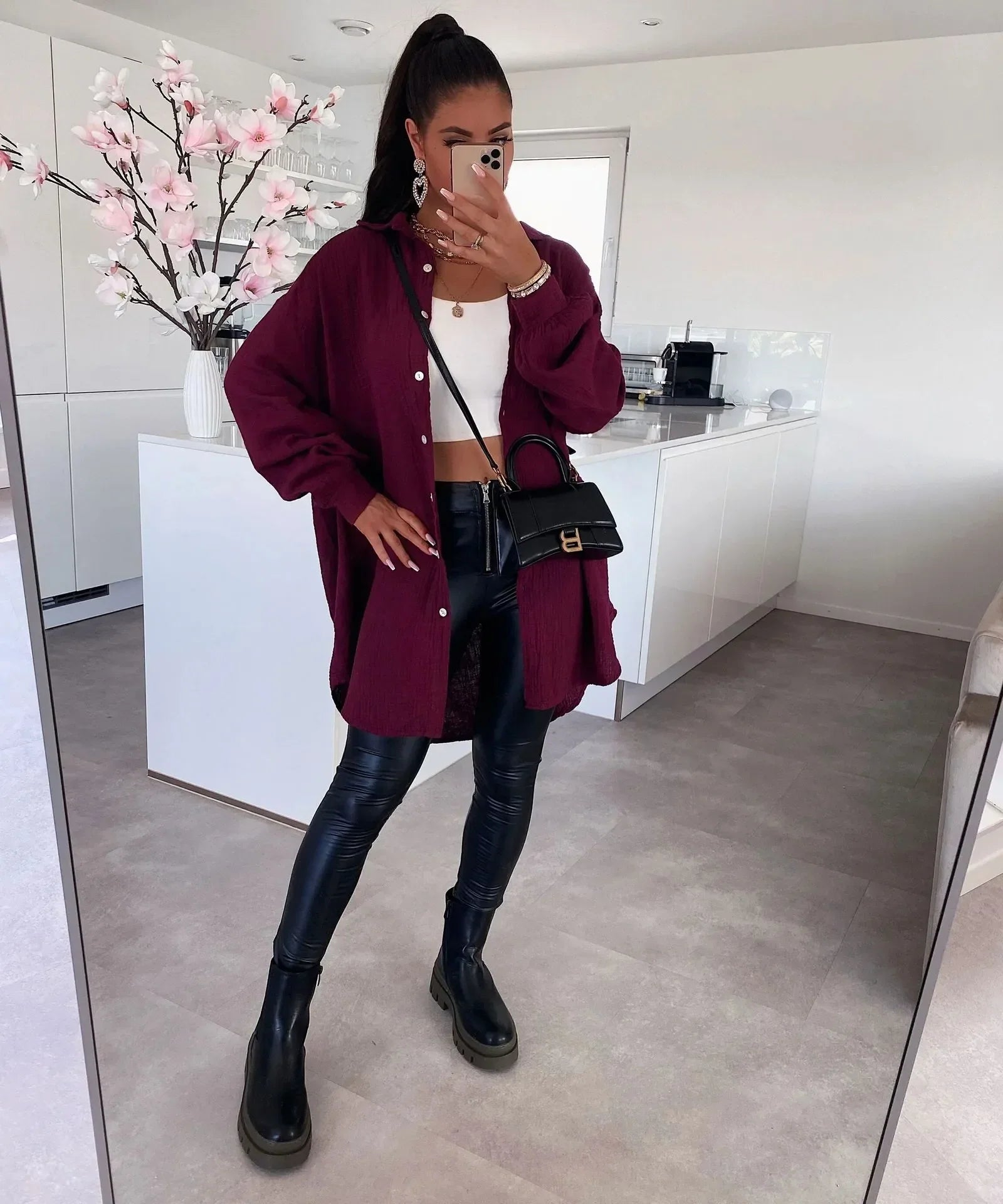 Solid Color Loose Style Blouse Cotton Autumn New Women Winter Coats - Fashionpara