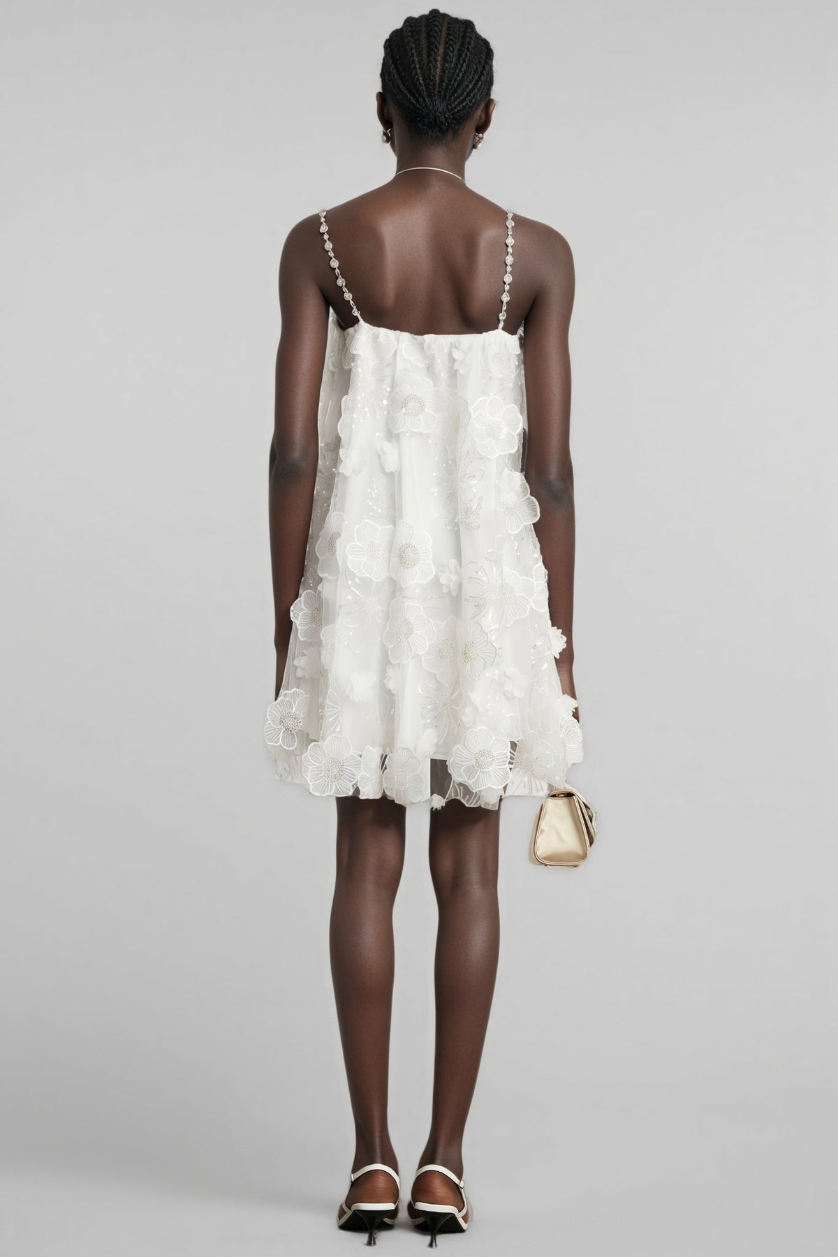 3D Floral Applique Sequin Spaghetti Strap Tulle Mini Dress - View 8