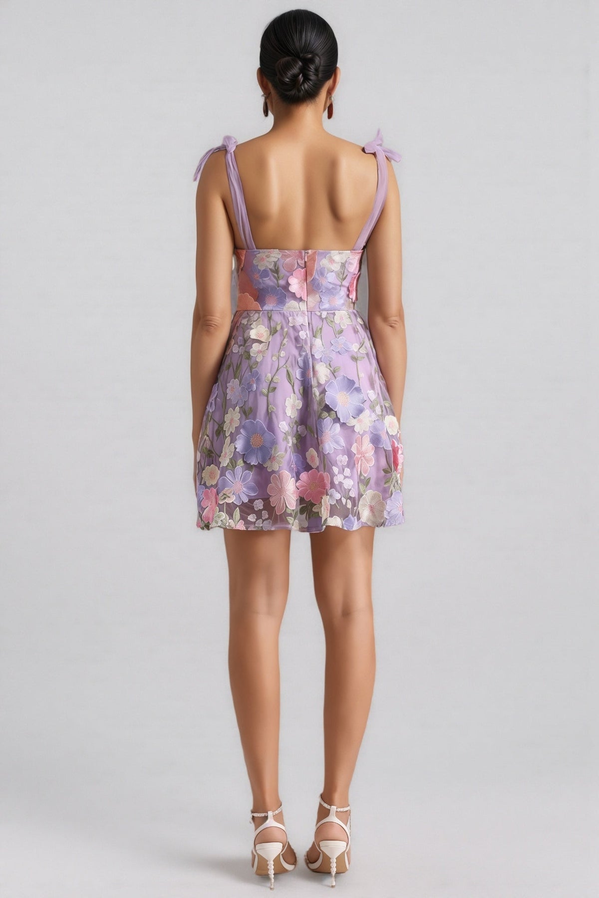 Strappy Mesh 3D Floral Mini Dress - View 5