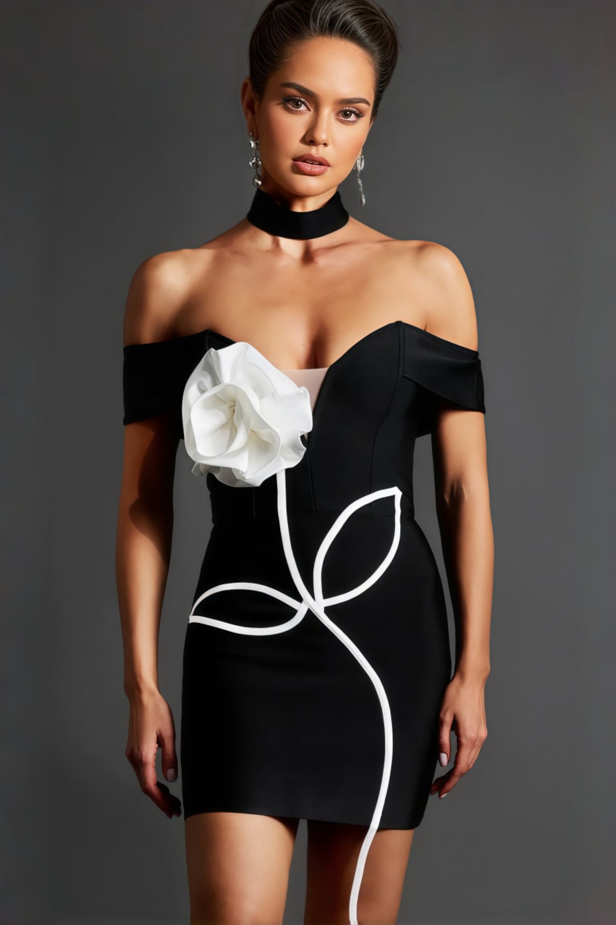 3D Floral Off Shoulder Bodycon Mini Dress - View 2