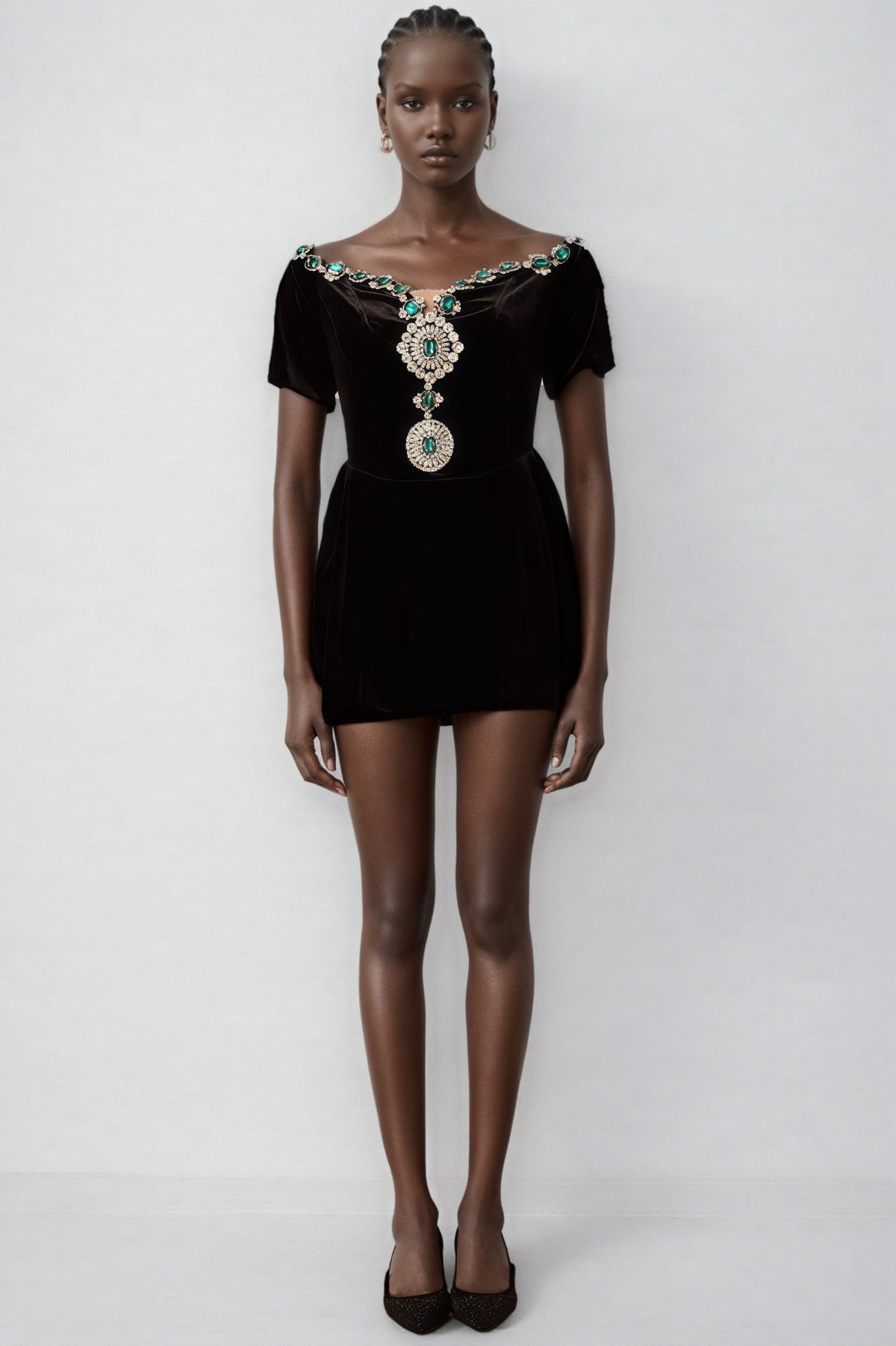 Ivy Black Velvet Embellished Mini Dress