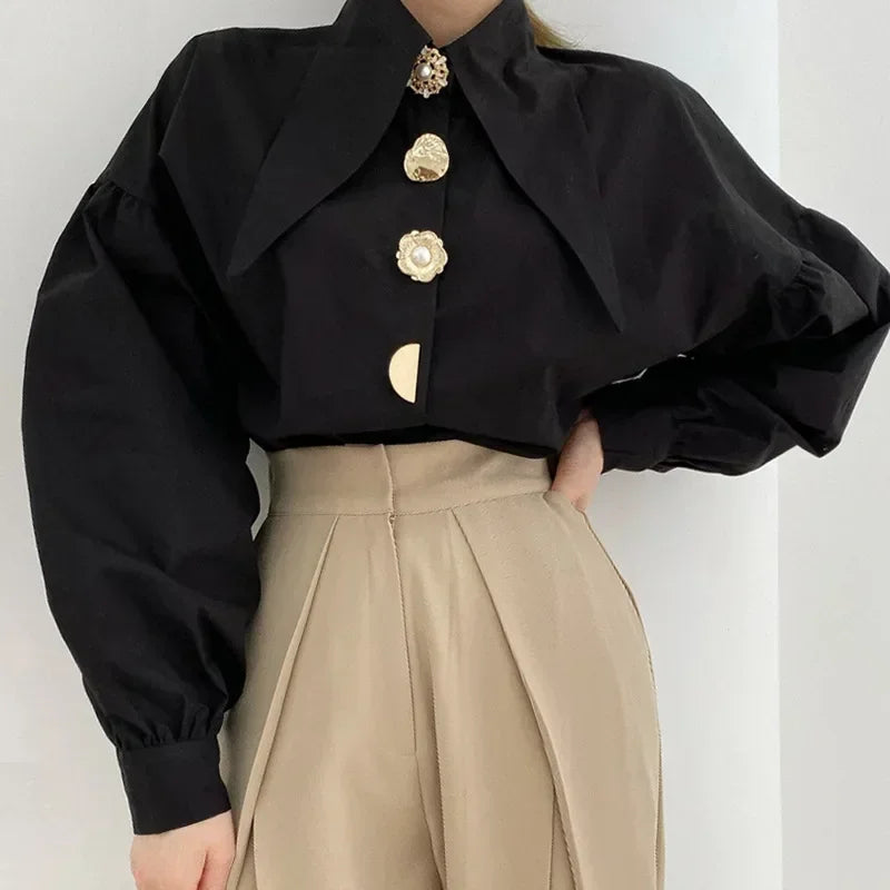 Turn Down Collar Long Sleeve Comfortable Autumn Blouse