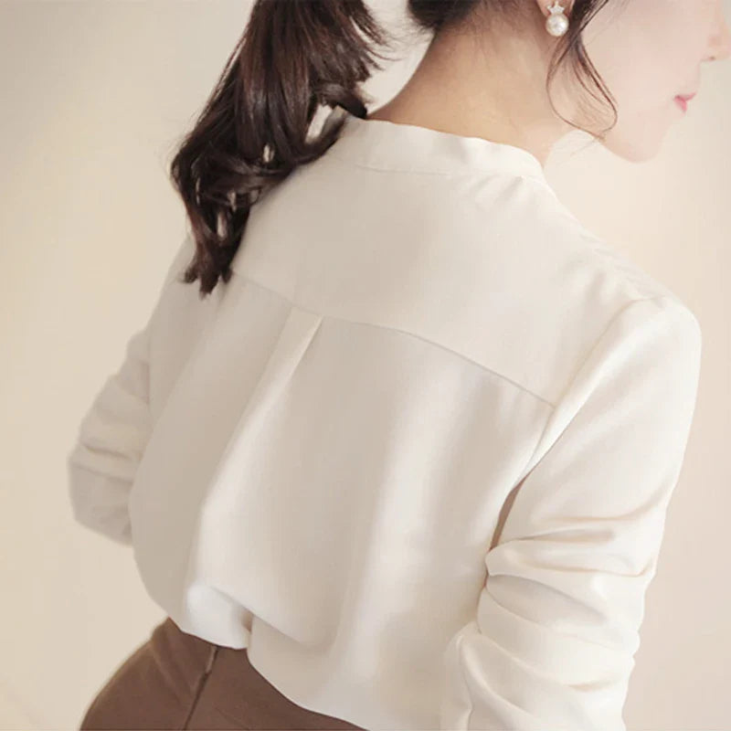 Korean Style V-neck Loose Chiffon Office Blouse