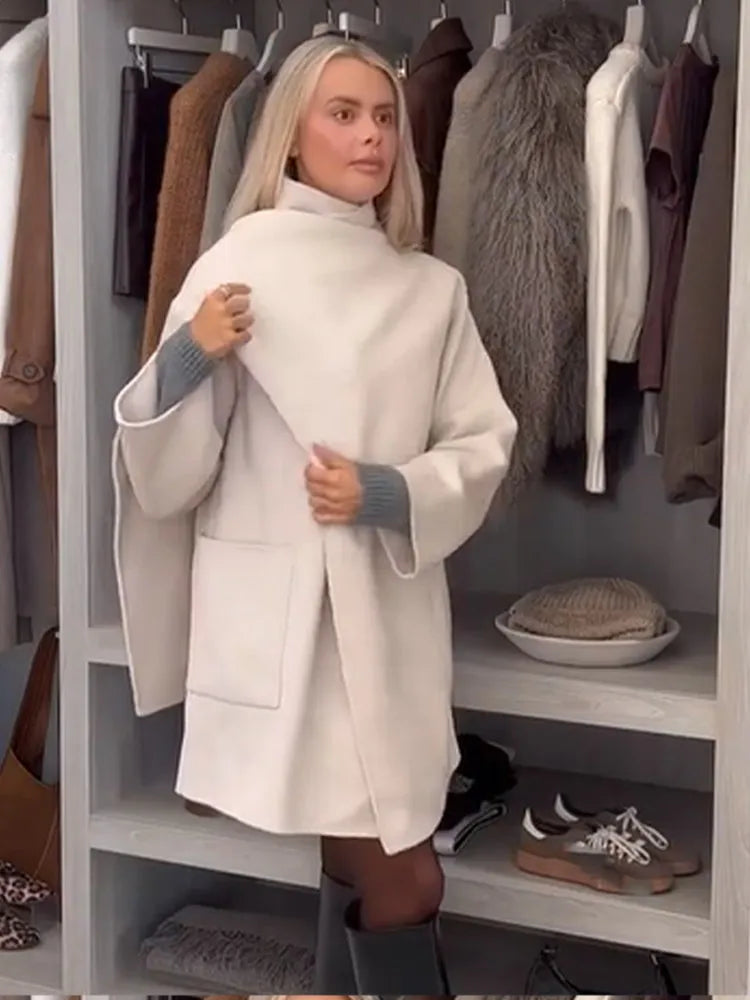 Single Buckle Woolen Irregular Coat