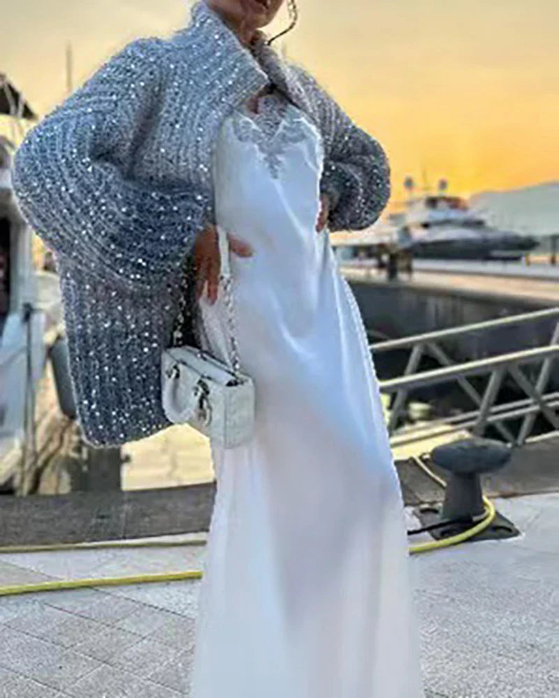 Sequin V-neck Sweater Cardigan