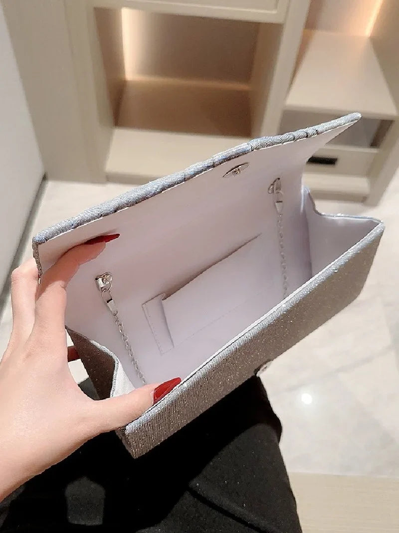 Shiny Gold Silver Long Sequin Evening Clutch Bag for Women