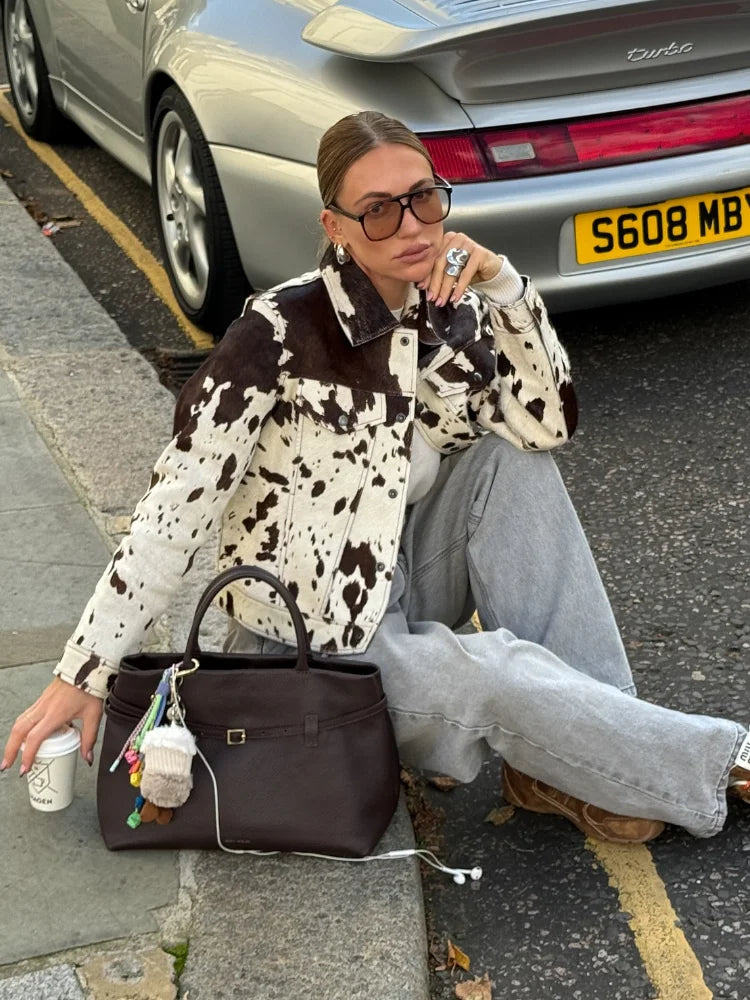 Printed Lapel Suede Coat