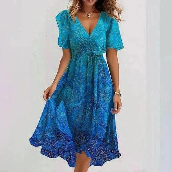 Chiffon Floral Print V-neck Dress