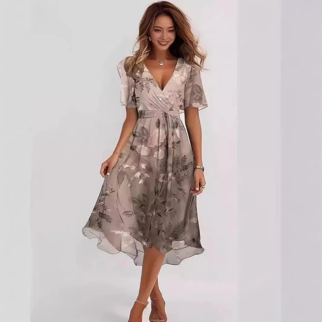 Chiffon Floral Print V-neck Dress