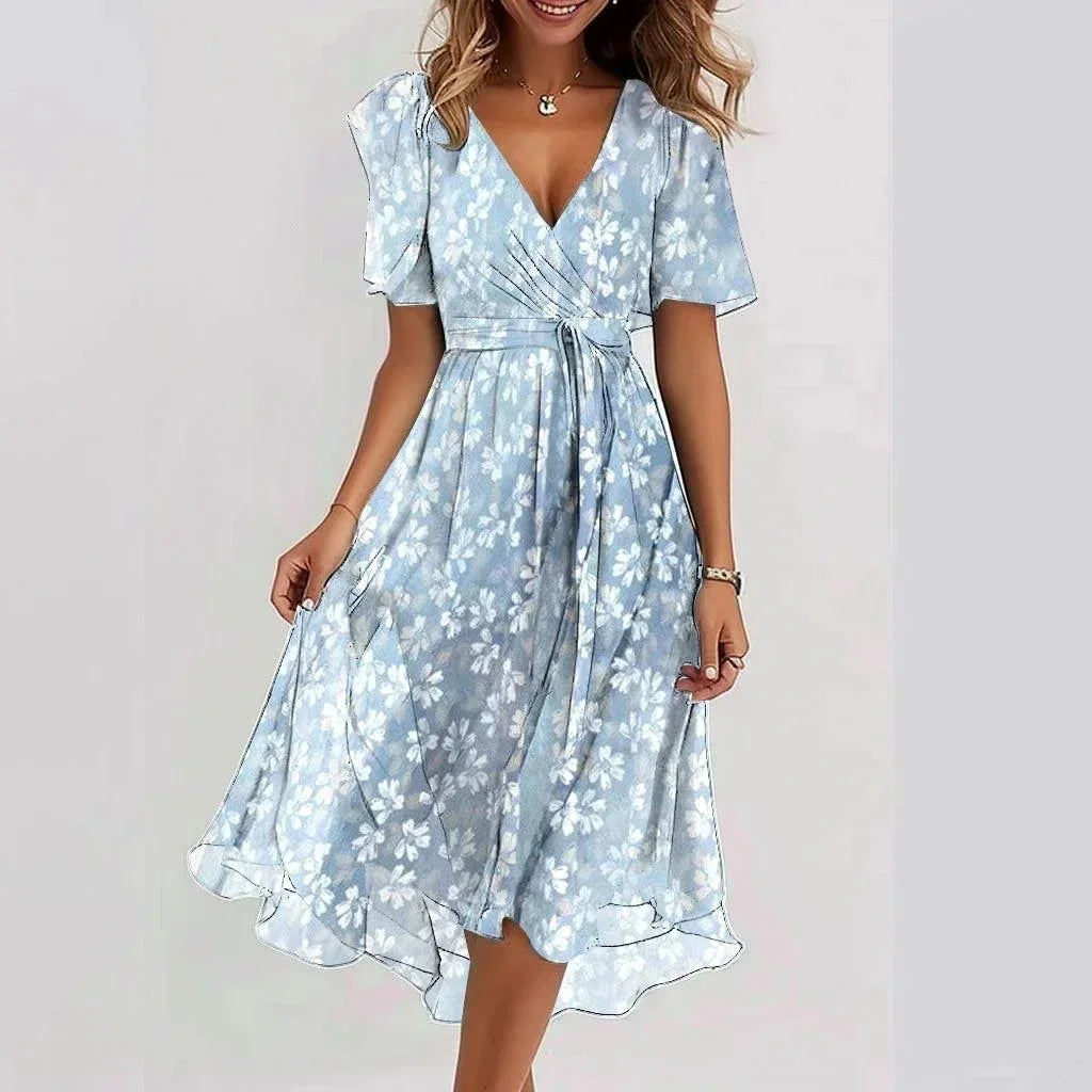 Chiffon Floral Print V-neck Dress