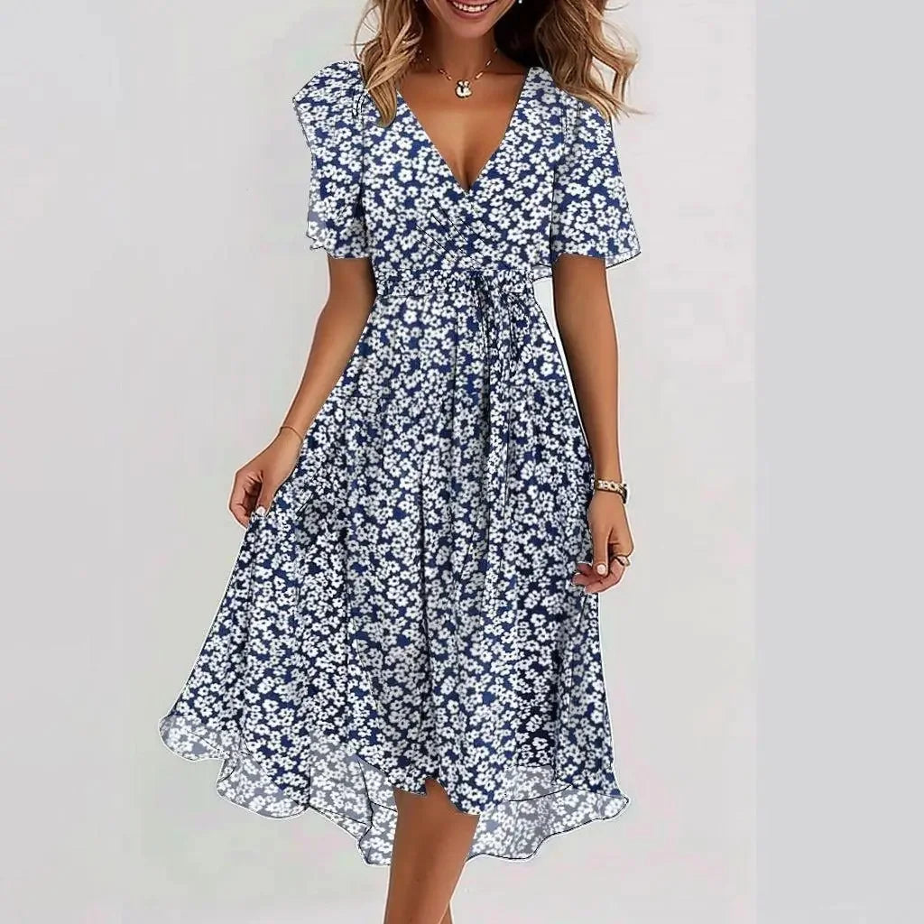 Chiffon Floral Print V-neck Dress