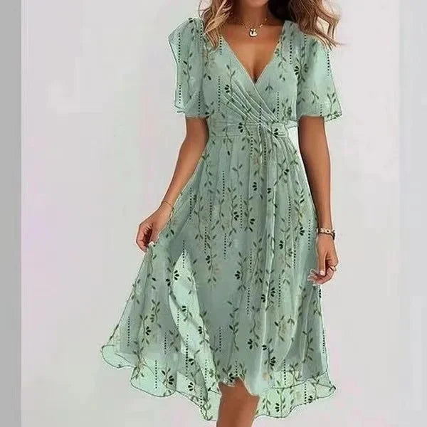 Chiffon Floral Print V-neck Dress