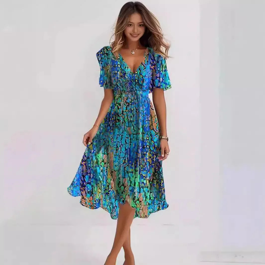 Chiffon Floral Print V-neck Dress
