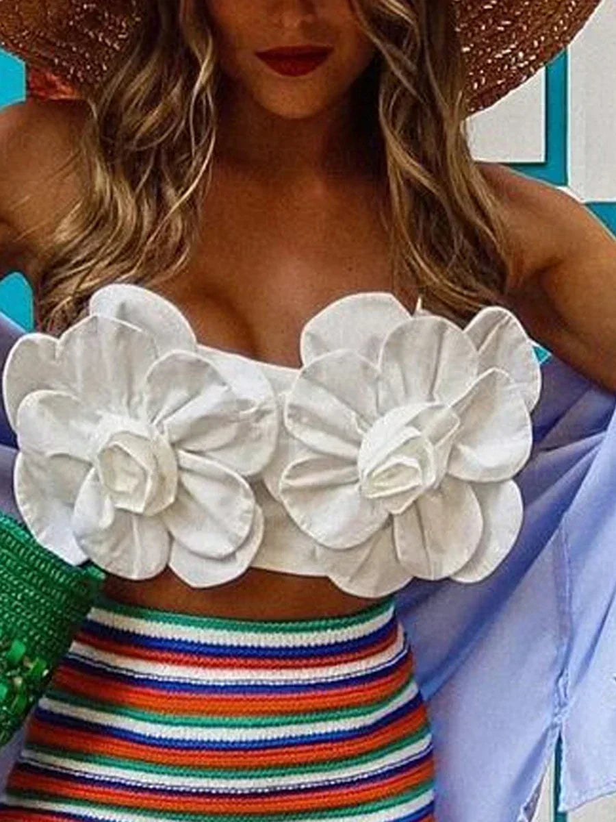 Y2K Open Back 3D Flower Sleeveless Crop Top