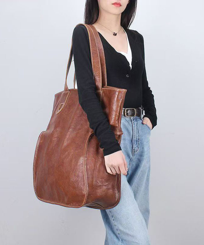 Large Capacity Brown Cowhide Satchel Bag Handbag