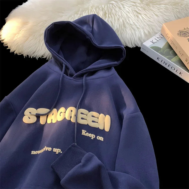 Letter Print Autumn Y2K Pocket Hoodie