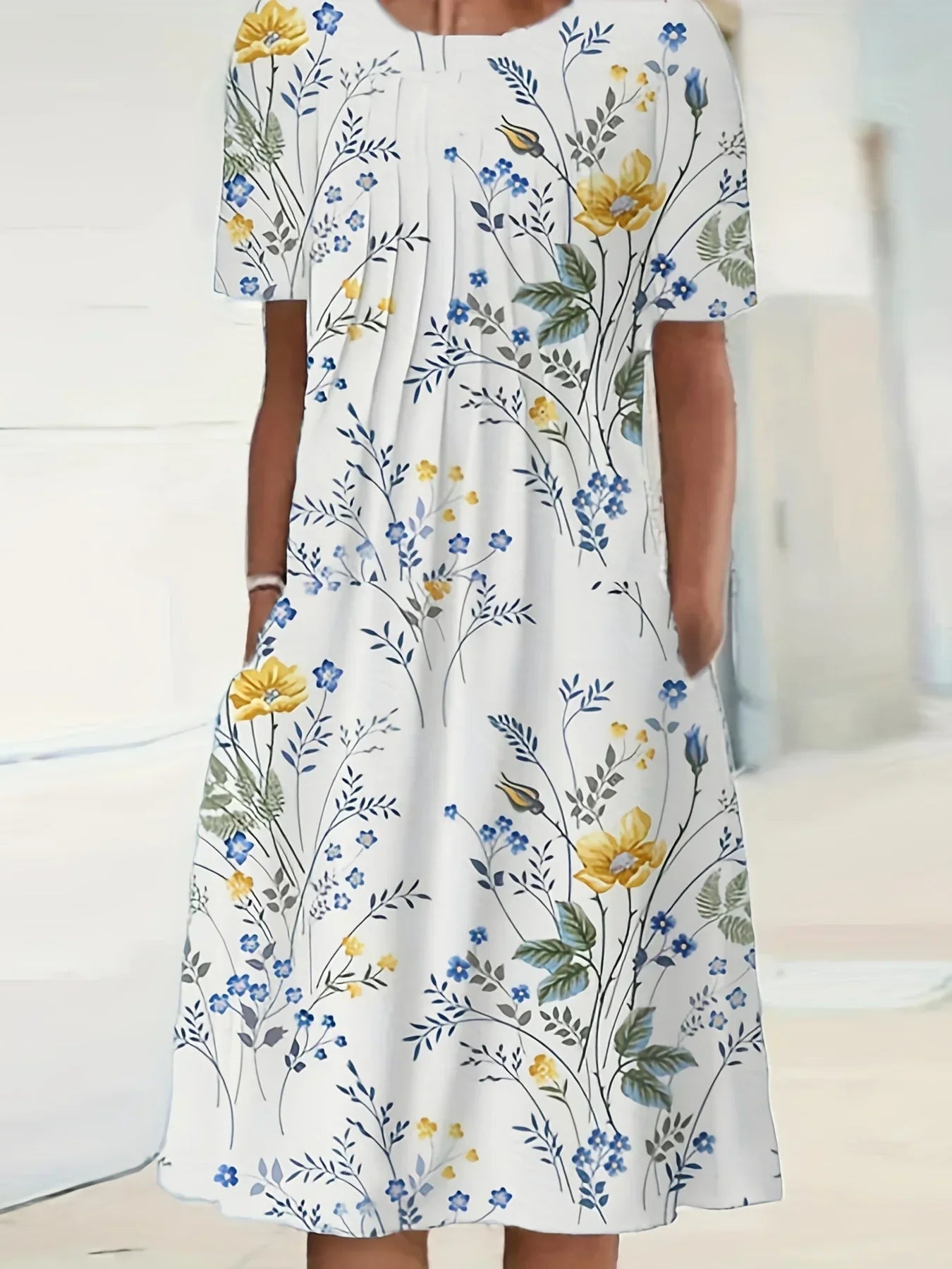 Elegant Spring Summer Round Neck Printed Floral Dress