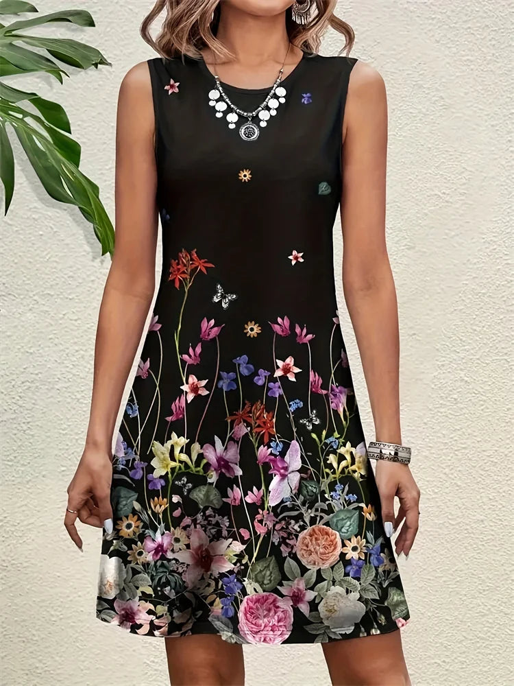 Casual Vintage Boho Floral Print Summer Bodycon Floral Dress