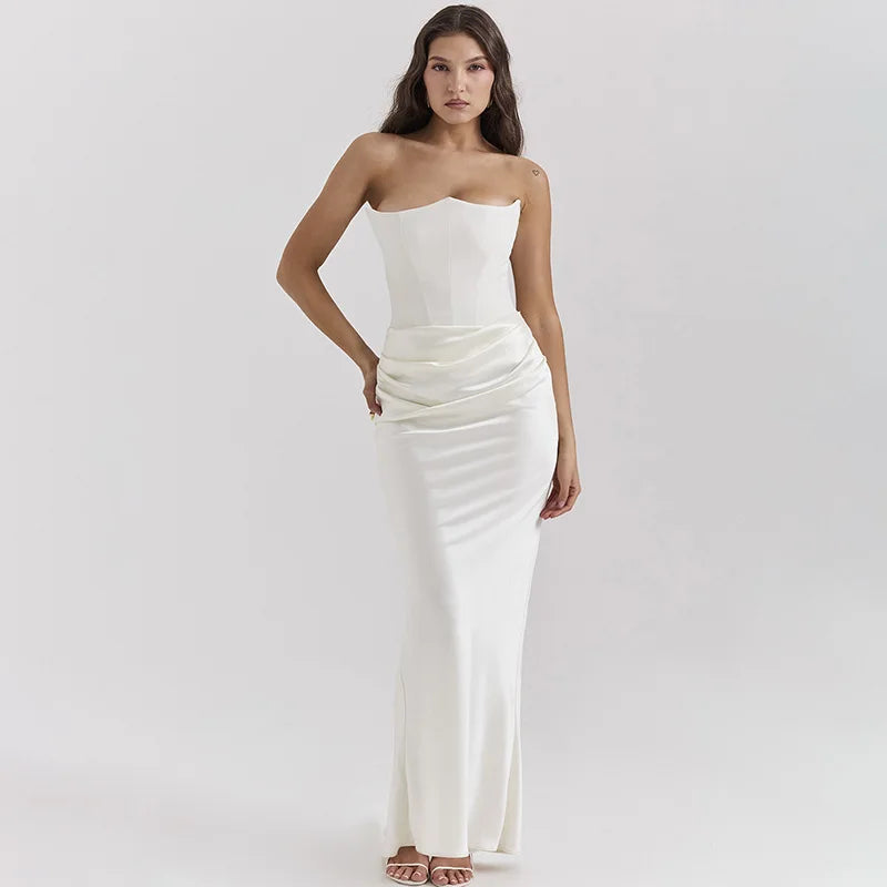 Red Christmas Party Dress - Elegant Corset Strap Neck Backless Maxi - Fashionpara