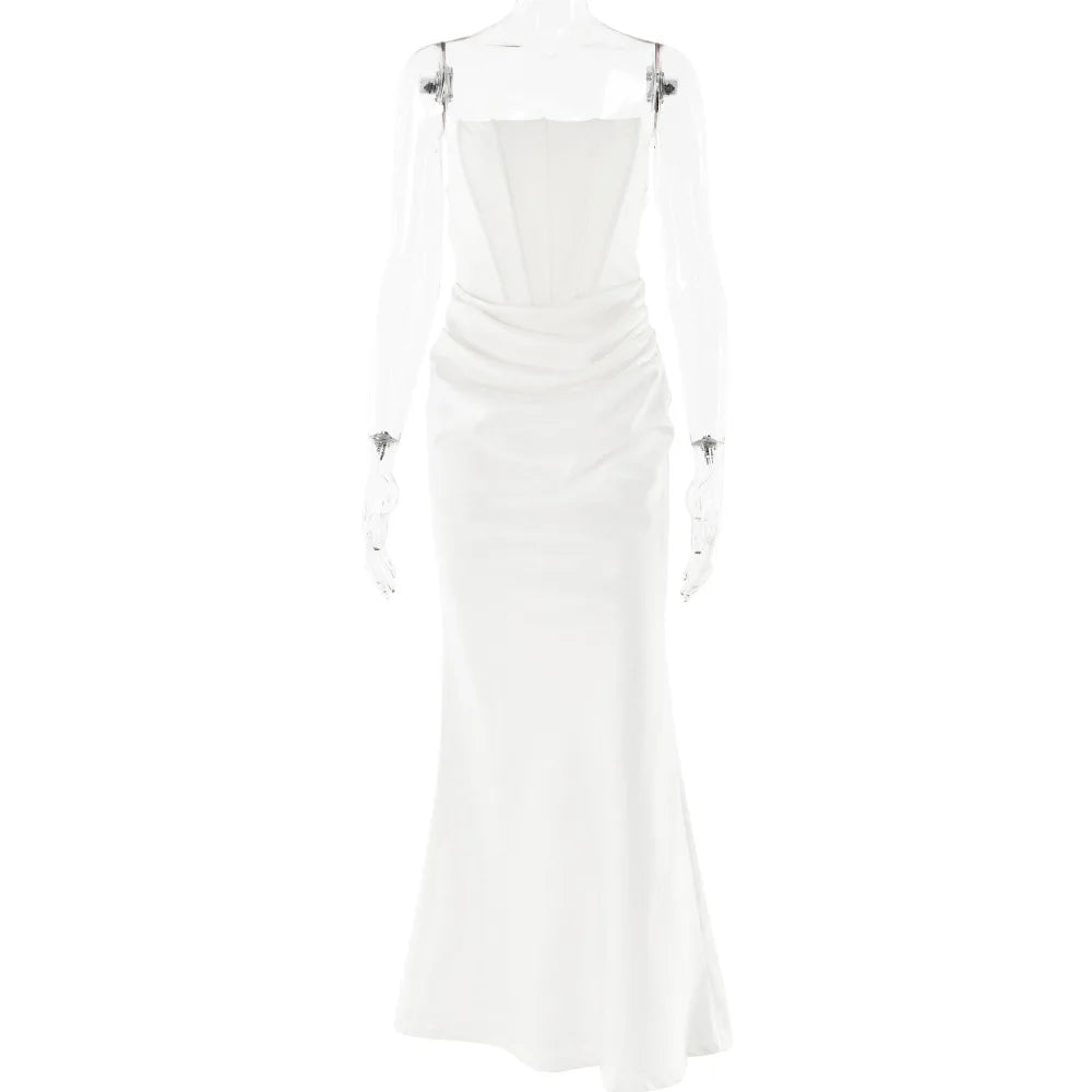 Red Christmas Party Dress - Elegant Corset Strap Neck Backless Maxi - Fashionpara