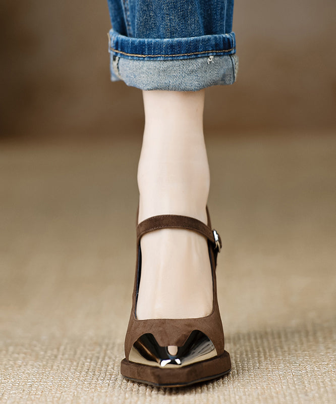 Sequined Splicing Chunky High Heels Black Suede