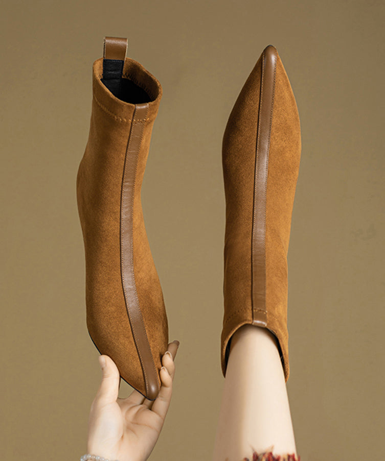Splicing Stiletto Boots Khaki Suede Pointed Toe