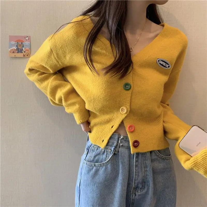 Colorful V-Neck Loose Long Sleeve Casual Knit Cardigan