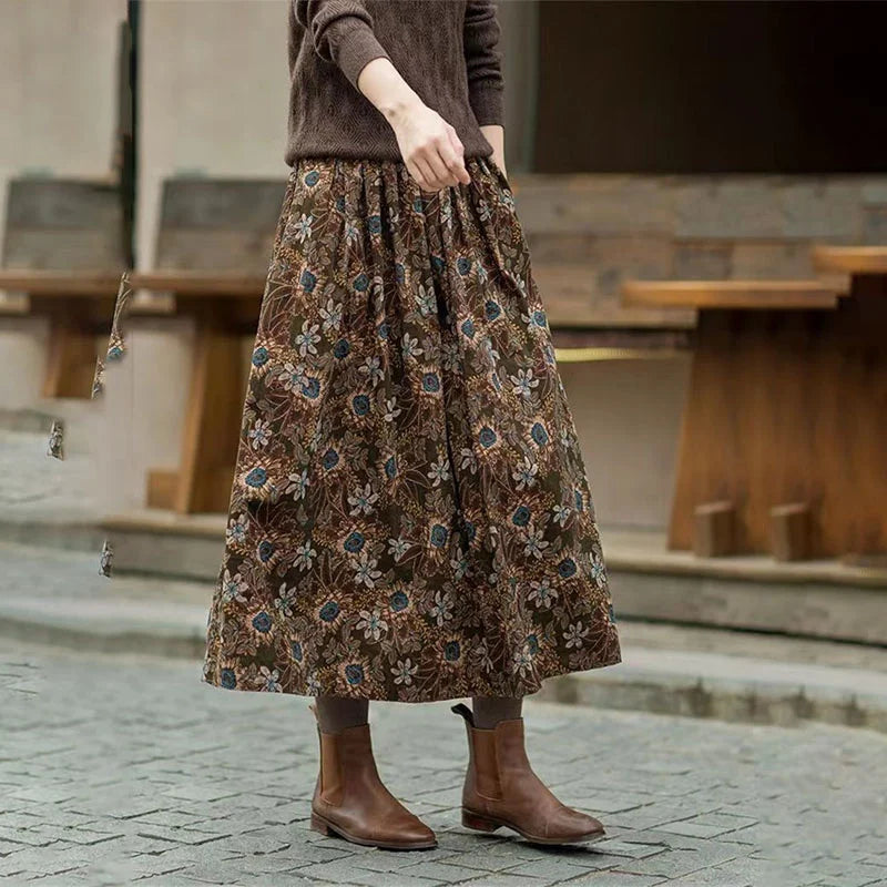 Cotton Retro Printed Mid-Long Loose Skirt