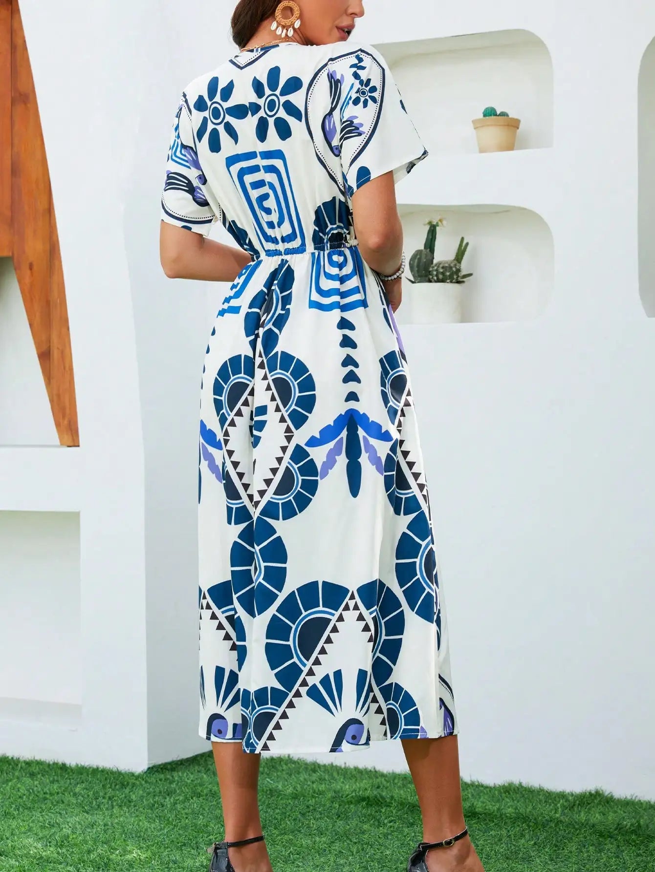 Casual High Waist V-neck Boho Floral Dress